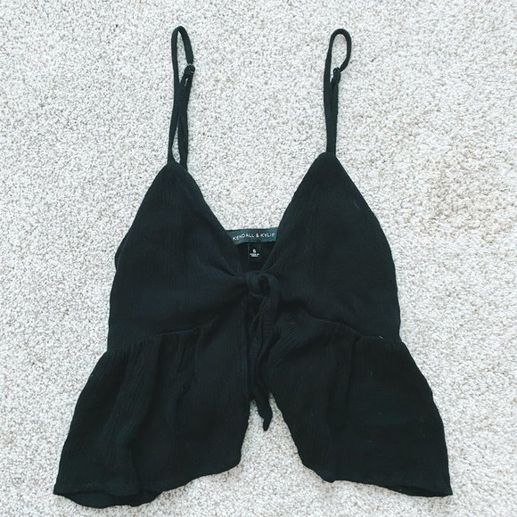 Kendall & Kylie Tops - Kendall & Kylie Black Tie Front Peplum Tank